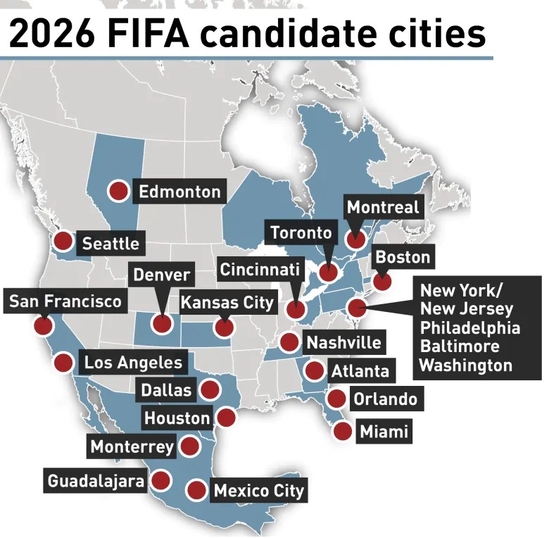 Bản đồ múi giờ tại các thành phố đăng cai World Cup 2026